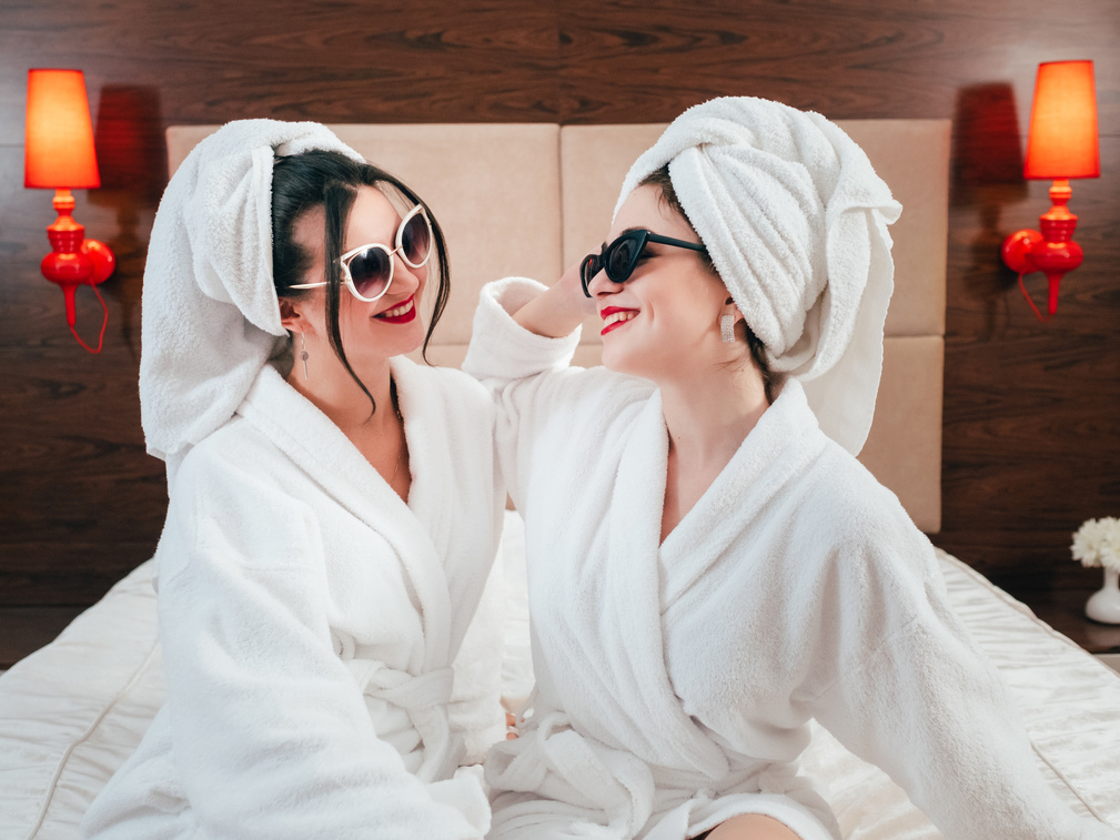 bff spa beauty care females bathrobes smiling